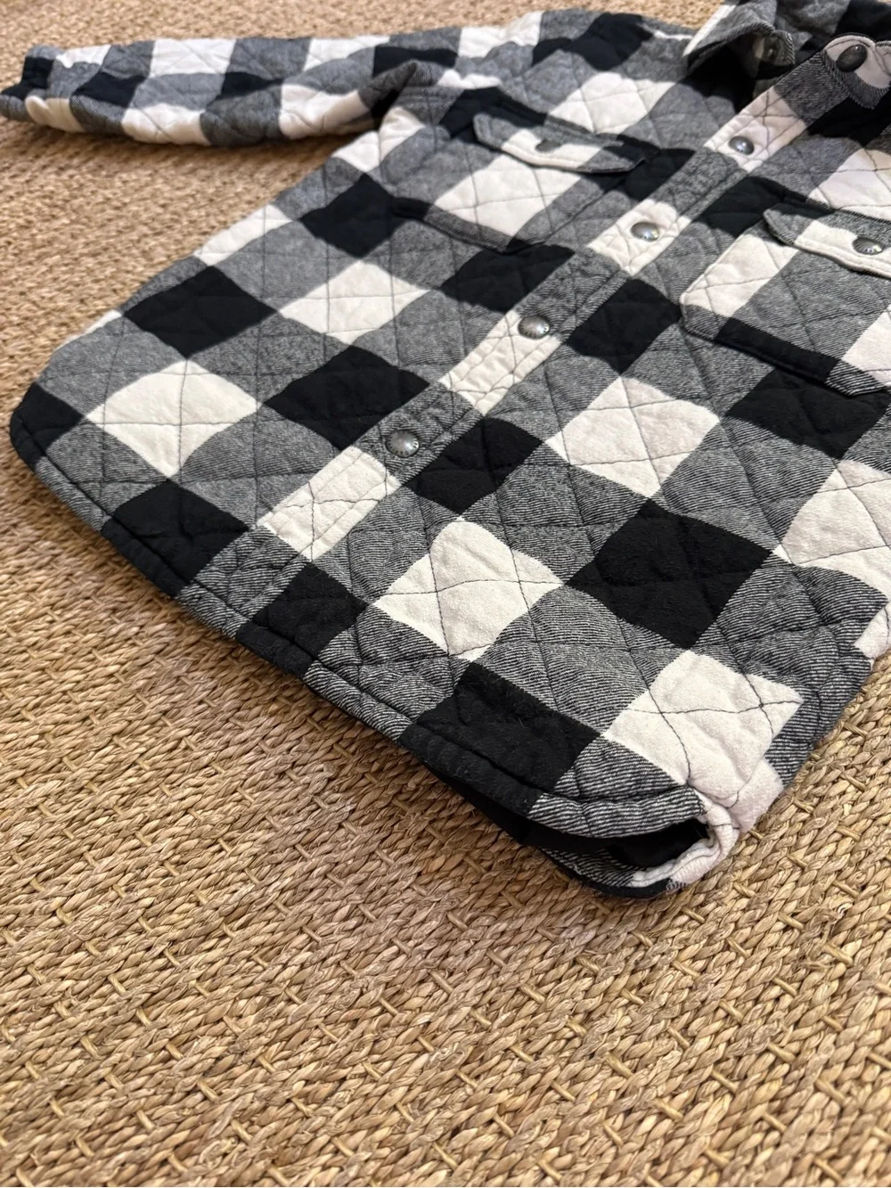 Gap Kids Buffalo Plaid Shirt Jacket Black and White Snap Up Size Small (6-7)